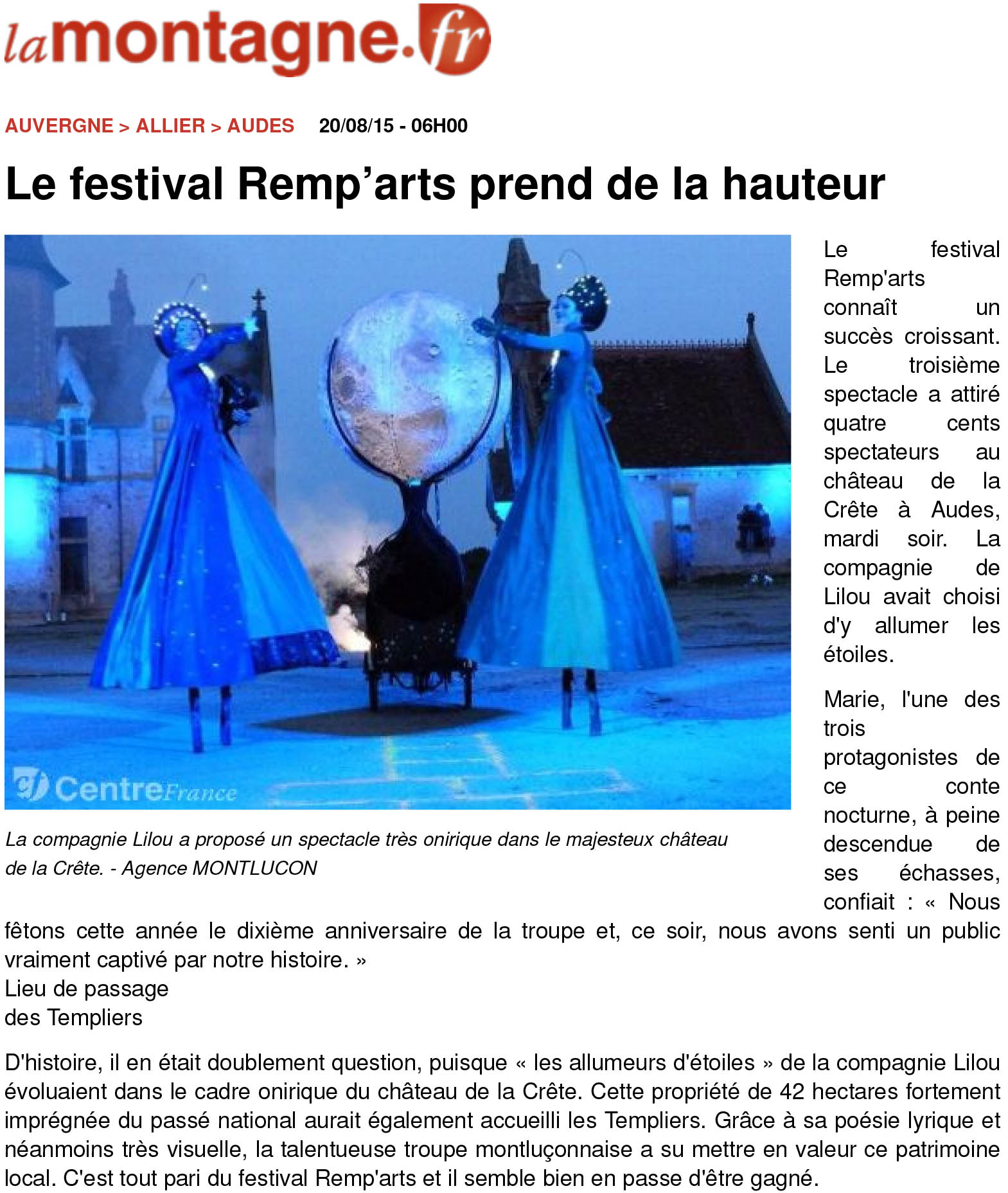 (www.lamontagne.fr - Infos locales - AUDES (03190) - Le festival Remp222arts prend de la hauteur)
